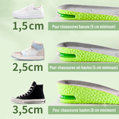 InviLift – Semelles grandissantes invisibles sur coussin d'airRespirabilité optimale et action désodorisante naturelle