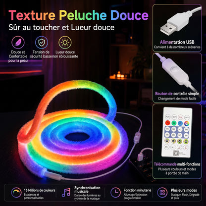 Ruban néon effet fausse fourrure – Éclairage intégral à 360°