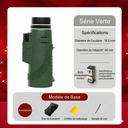 Télescope monoculaire HD avec support pour téléphone – Zoom 40x60, idéal pour l'observation des oiseaux et la chasse
