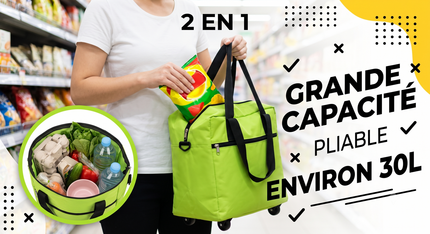 CabaFold – Sac de rangement pliable 2 en 1, capacité de 23 litres，Se transforme en trolley léger