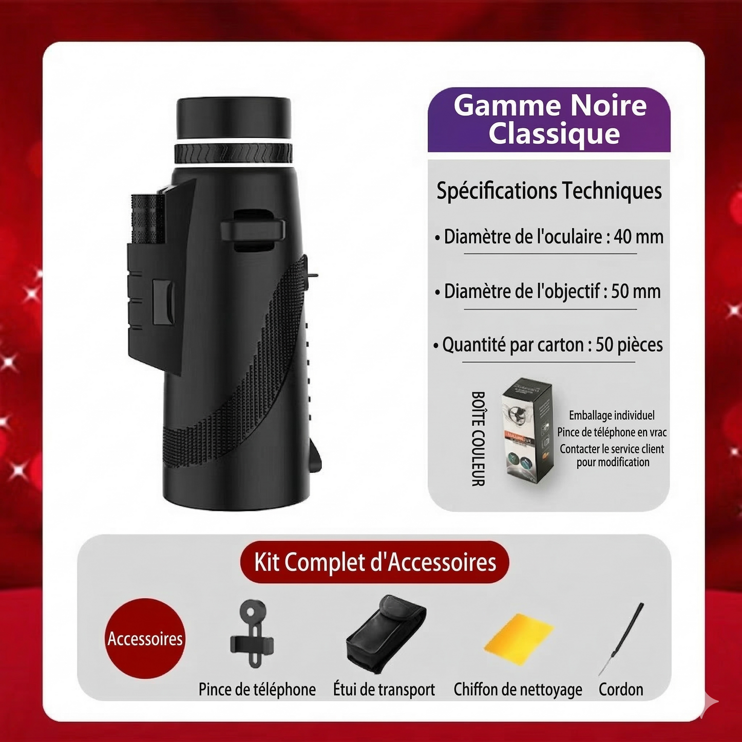 Télescope monoculaire HD avec support pour téléphone – Zoom 40x60, idéal pour l'observation des oiseaux et la chasse