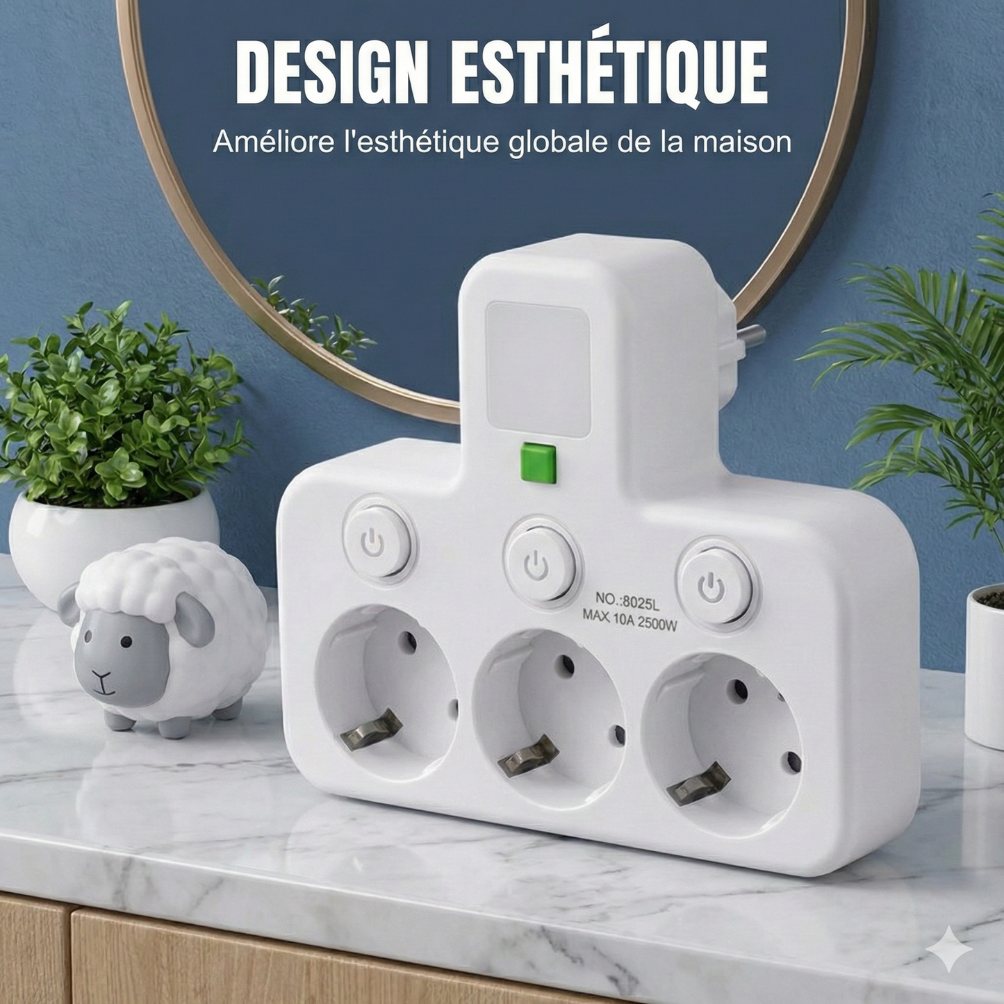 EspaceNet™ – Hub Secteur & USB 4-en-1 : Contrôle Individuel et Veilleuse Douce