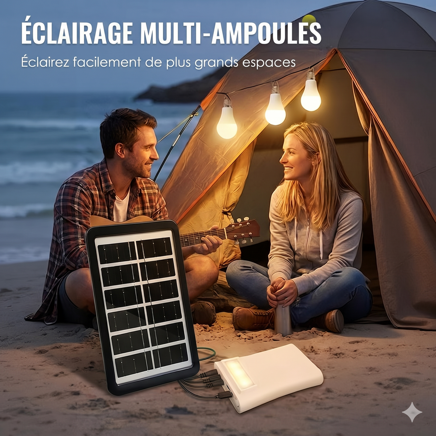 LumiCharge Pro – La station d'énergie solaire complète avec 3 ampoules LED indépendantes