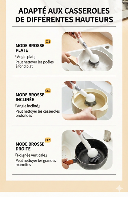 Brosse de cuisine à réservoir de liquide-Nettoyage à 360° sans angles morts  （1 acheté = 1 offert）