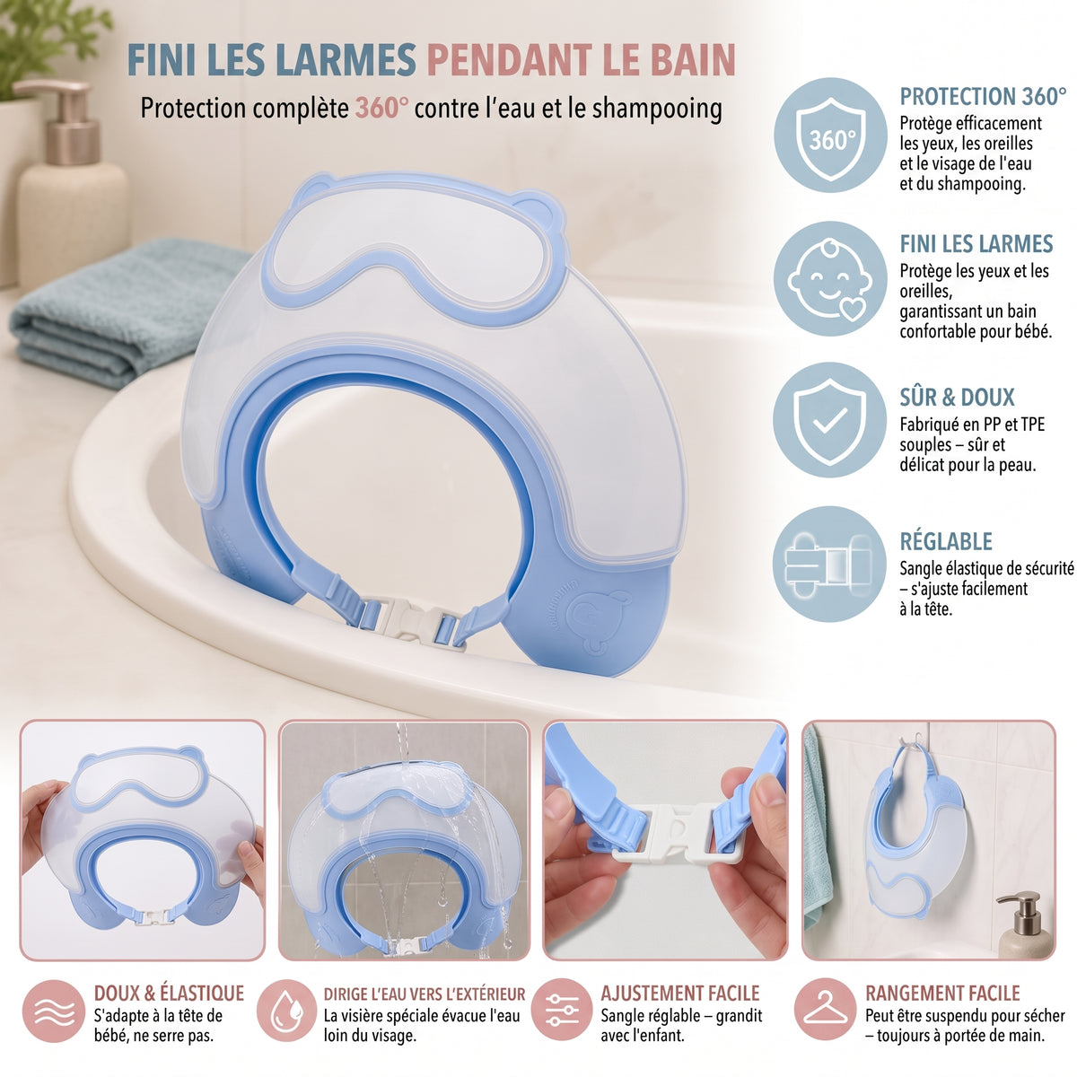 BathShield – La visière de bain protectrice ajustable pour bébé