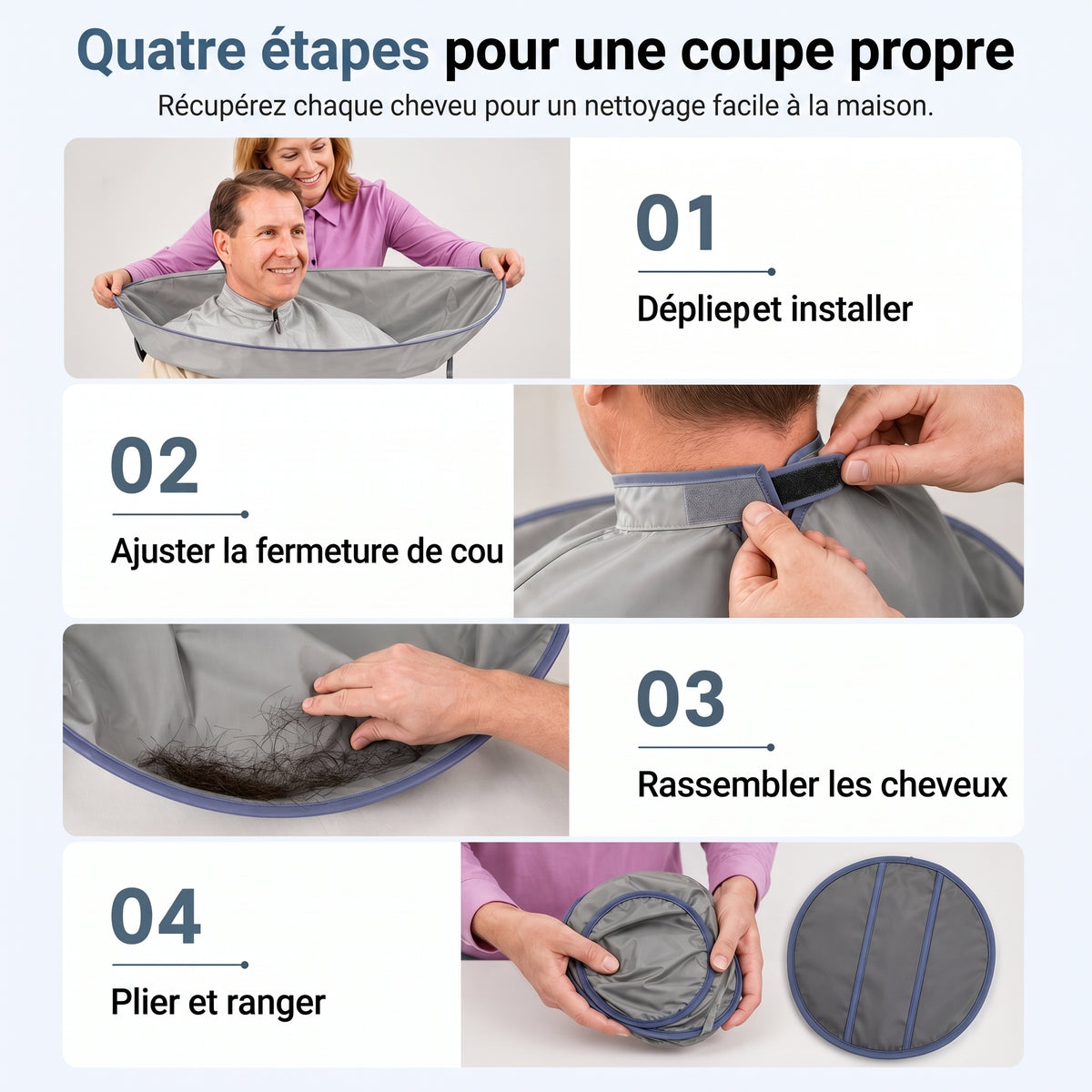 CleanCut – Le bavoir de coiffure imperméable à gouttière