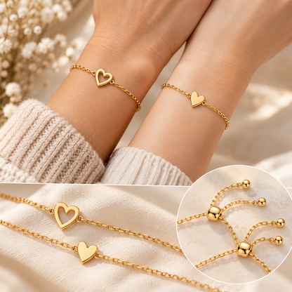 Ensemble de bracelets Amour – Bracelets cœur en plaqué or 14 carats