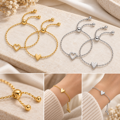 Ensemble de bracelets Amour – Bracelets cœur en plaqué or 14 carats