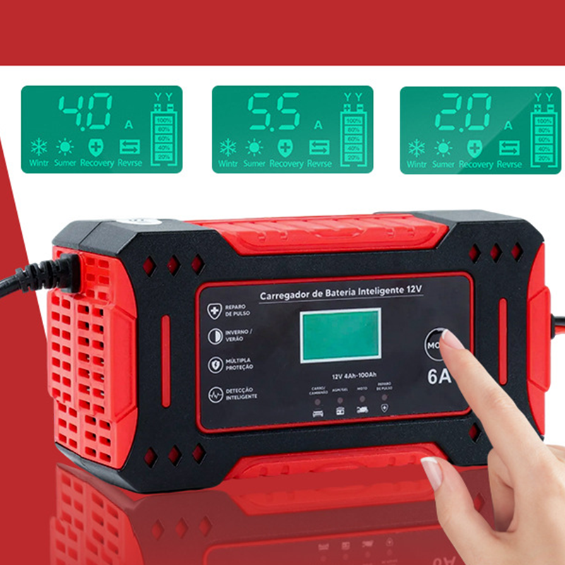 Chargeur de Batterie Intelligent & Réparateur par Impulsions – Pour Voiture, Moto & Vélo Électrique – Écran LED, Arrêt Automatique & Protection Multi-Sécurité (Boîtier ABS Ignifuge)