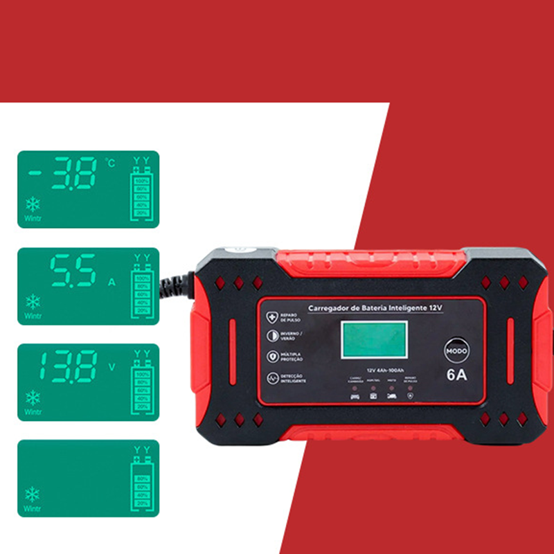 Chargeur de Batterie Intelligent & Réparateur par Impulsions – Pour Voiture, Moto & Vélo Électrique – Écran LED, Arrêt Automatique & Protection Multi-Sécurité (Boîtier ABS Ignifuge)