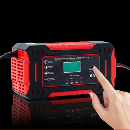 Chargeur de Batterie Intelligent & Réparateur par Impulsions – Pour Voiture, Moto & Vélo Électrique – Écran LED, Arrêt Automatique & Protection Multi-Sécurité (Boîtier ABS Ignifuge)