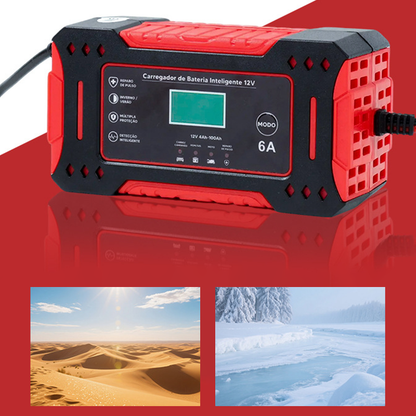 Chargeur de Batterie Intelligent & Réparateur par Impulsions – Pour Voiture, Moto & Vélo Électrique – Écran LED, Arrêt Automatique & Protection Multi-Sécurité (Boîtier ABS Ignifuge)