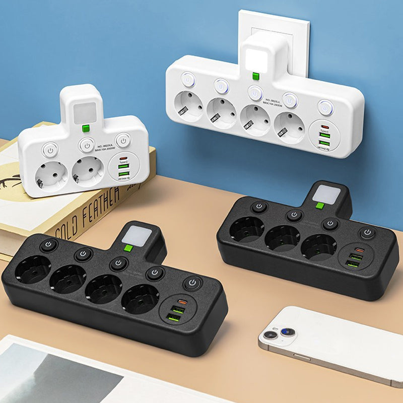 EspaceNet™ – Hub Secteur & USB 4-en-1 : Contrôle Individuel et Veilleuse Douce