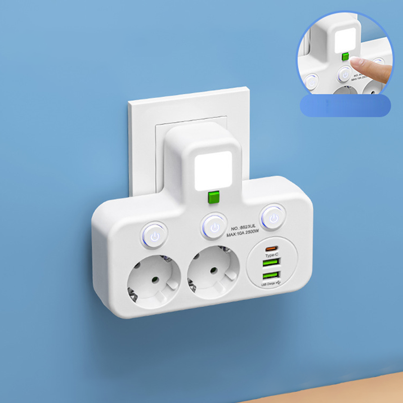 EspaceNet™ – Hub Secteur & USB 4-en-1 : Contrôle Individuel et Veilleuse Douce