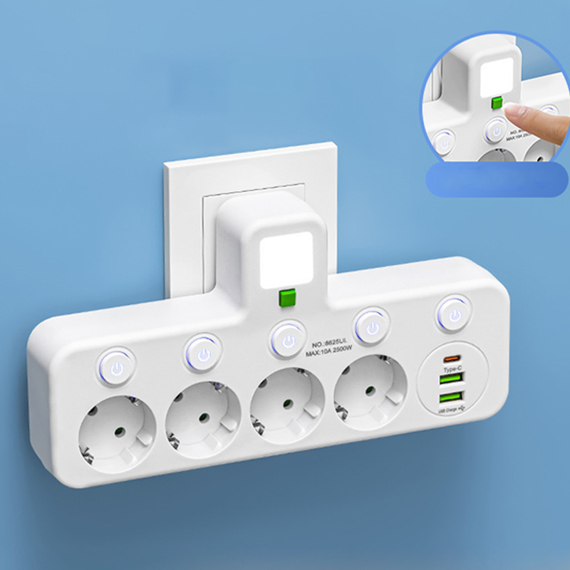 EspaceNet™ – Hub Secteur & USB 4-en-1 : Contrôle Individuel et Veilleuse Douce