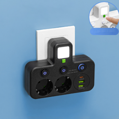 EspaceNet™ – Hub Secteur & USB 4-en-1 : Contrôle Individuel et Veilleuse Douce
