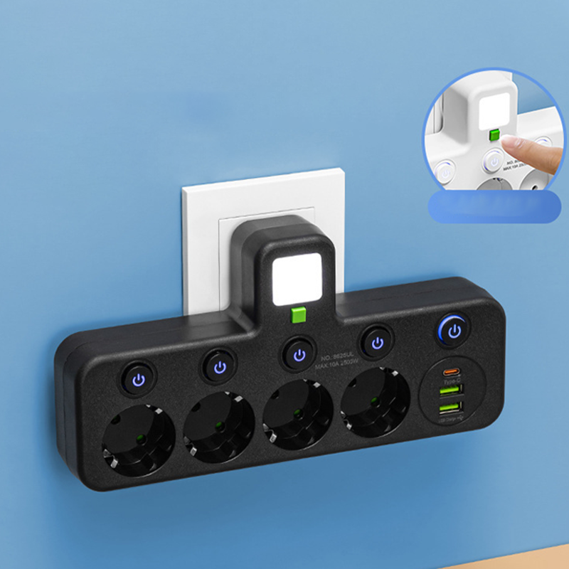 EspaceNet™ – Hub Secteur & USB 4-en-1 : Contrôle Individuel et Veilleuse Douce
