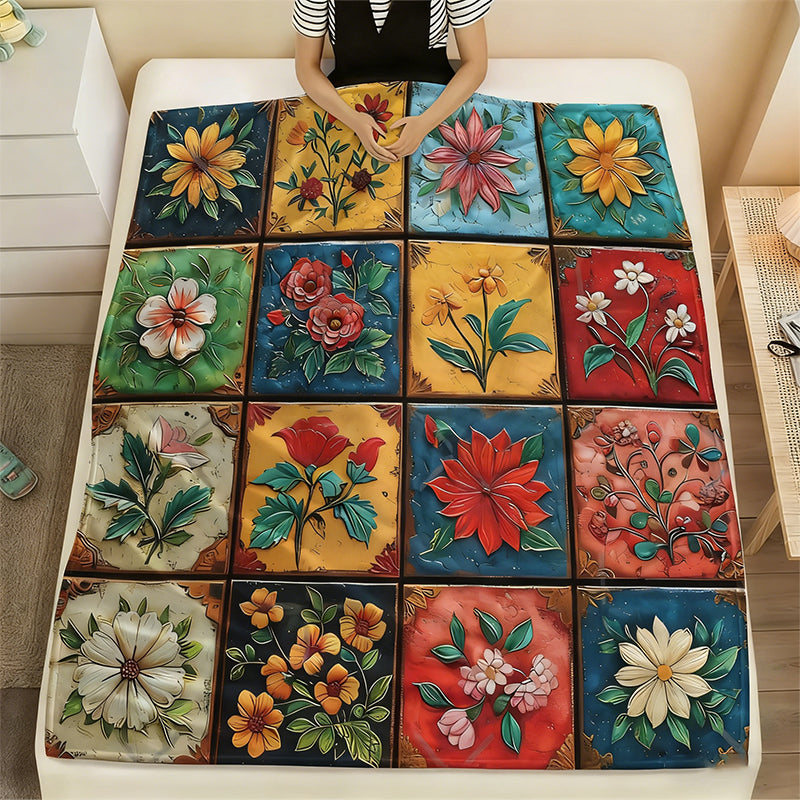 Couverture en Flanelle à Motif Floral Ultra-Douce – Imprimés Éclatants & Entretien Facile, Idéale pour Canapé et Lit