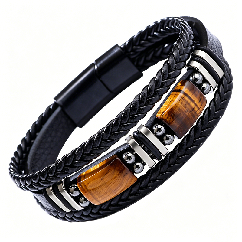 TigerStyle – Bracelet en cuir PU et œil de tigre pour une allure brute, puissante et raffinée