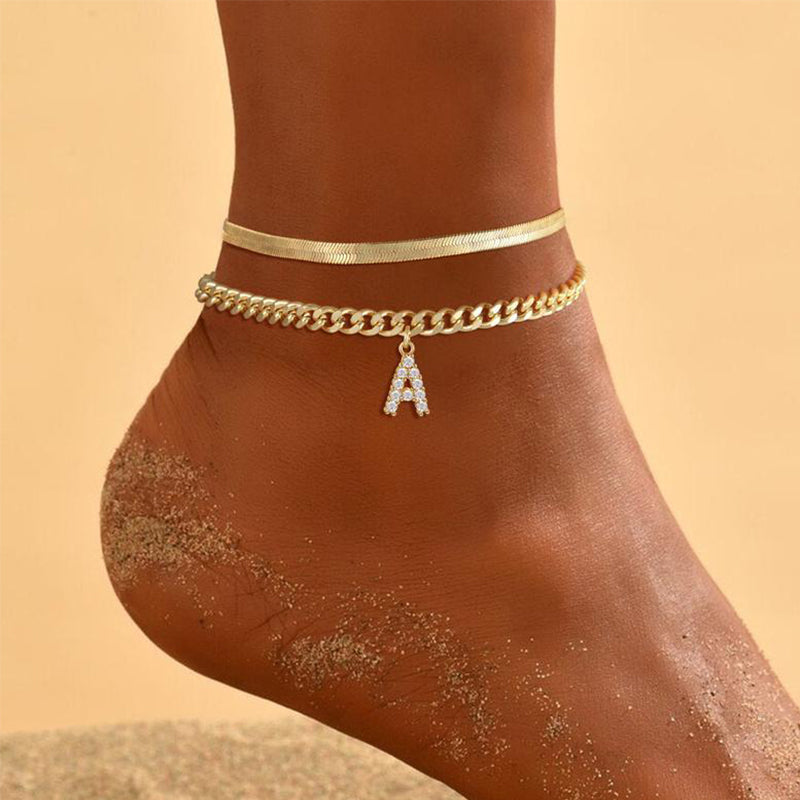 AnkleLetter – Bracelet de Cheville Chaine Serpent avec Initiale