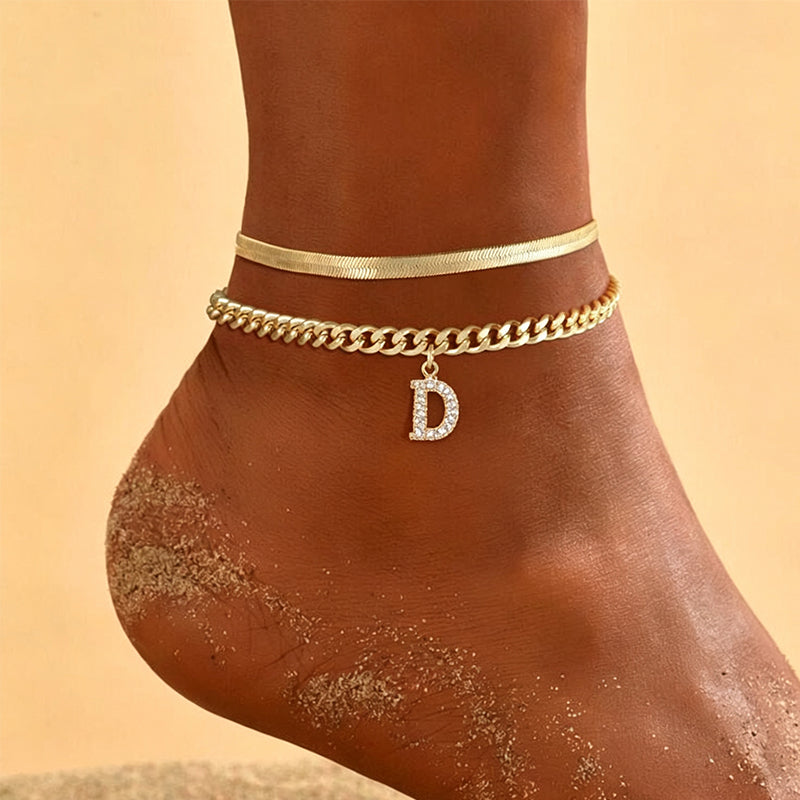 AnkleLetter – Bracelet de Cheville Chaine Serpent avec Initiale