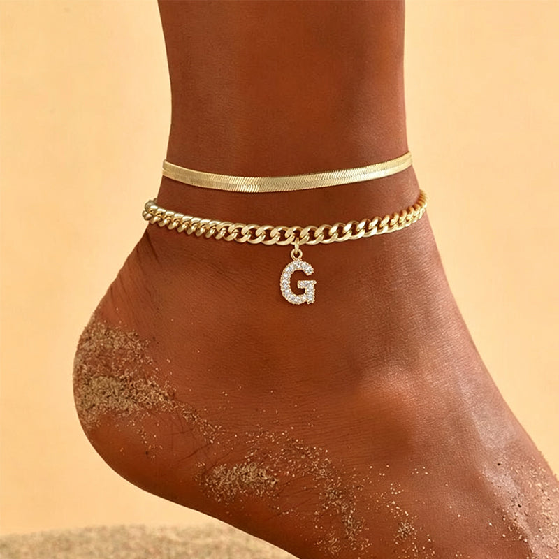 AnkleLetter – Bracelet de Cheville Chaine Serpent avec Initiale