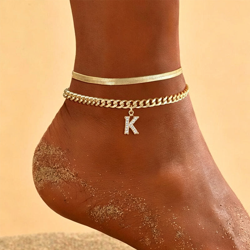 AnkleLetter – Bracelet de Cheville Chaine Serpent avec Initiale