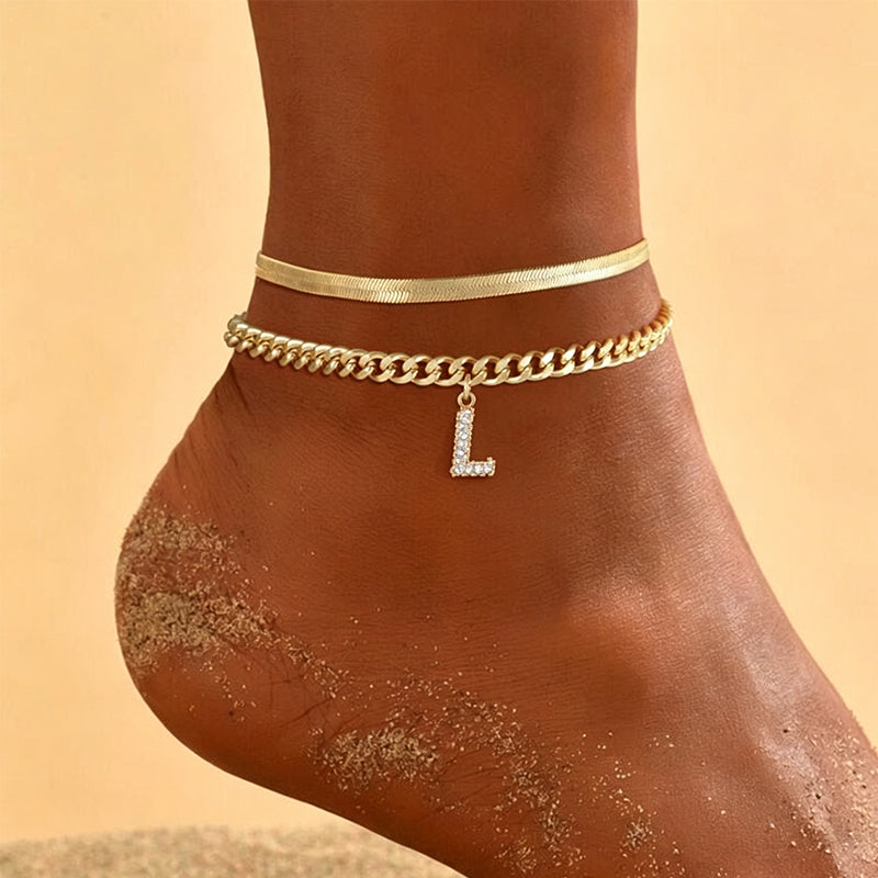 AnkleLetter – Bracelet de Cheville Chaine Serpent avec Initiale