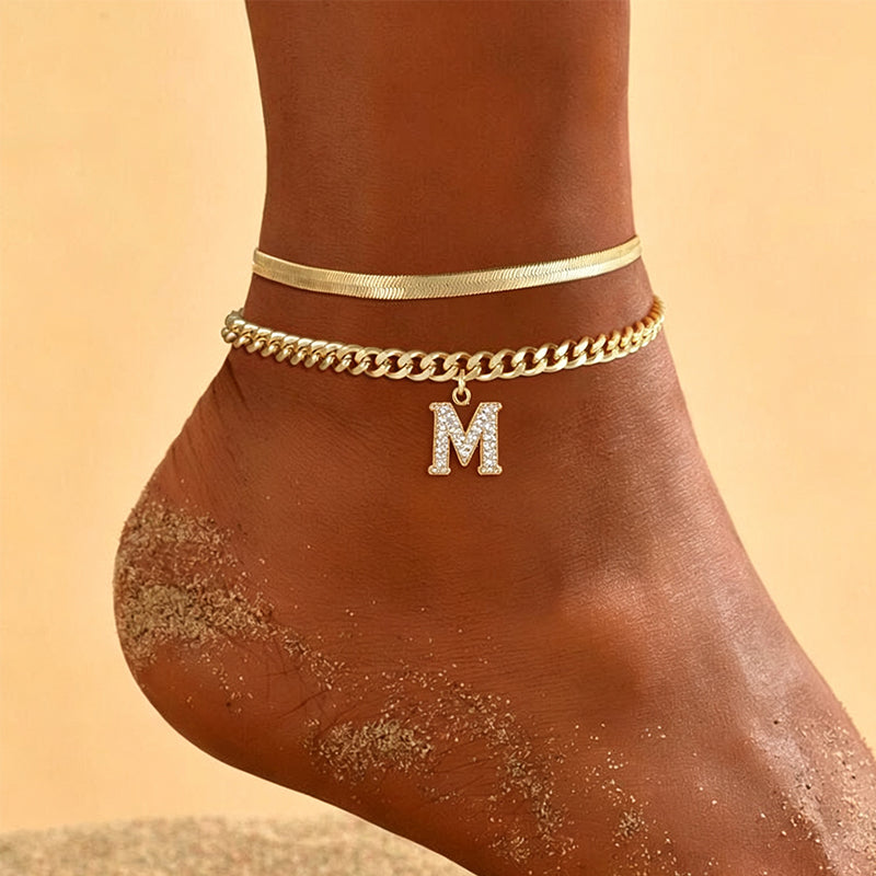AnkleLetter – Bracelet de Cheville Chaine Serpent avec Initiale