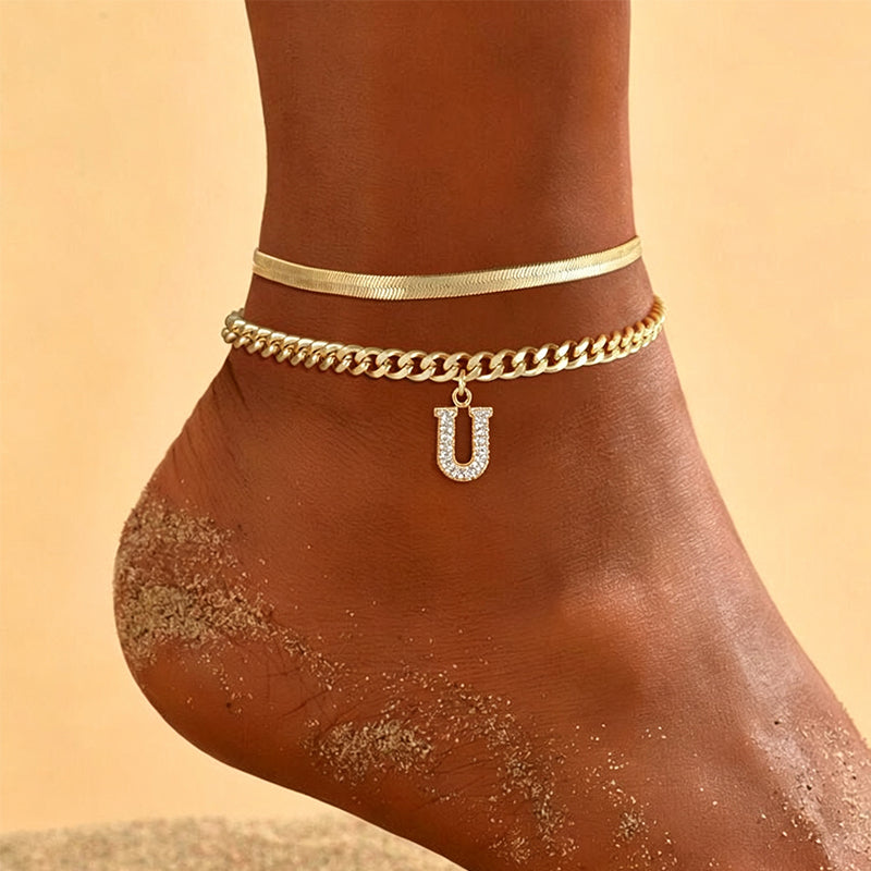 AnkleLetter – Bracelet de Cheville Chaine Serpent avec Initiale