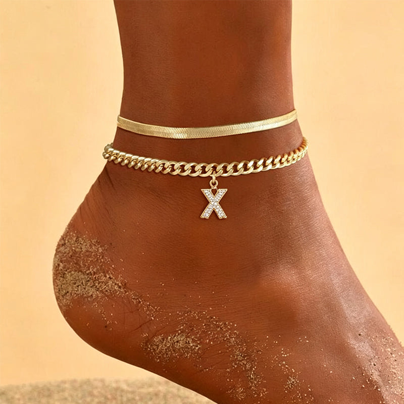 AnkleLetter – Bracelet de Cheville Chaine Serpent avec Initiale