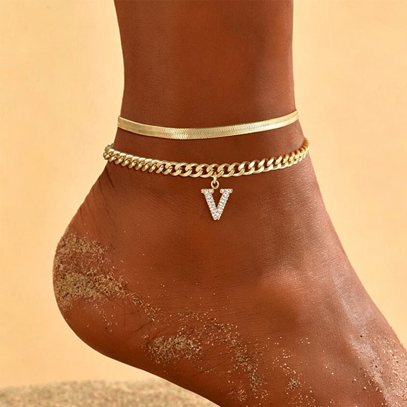 AnkleLetter – Bracelet de Cheville Chaine Serpent avec Initiale