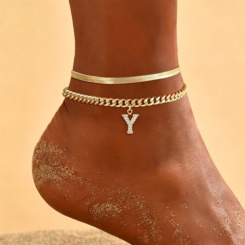 AnkleLetter – Bracelet de Cheville Chaine Serpent avec Initiale