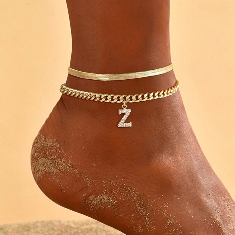 AnkleLetter – Bracelet de Cheville Chaine Serpent avec Initiale