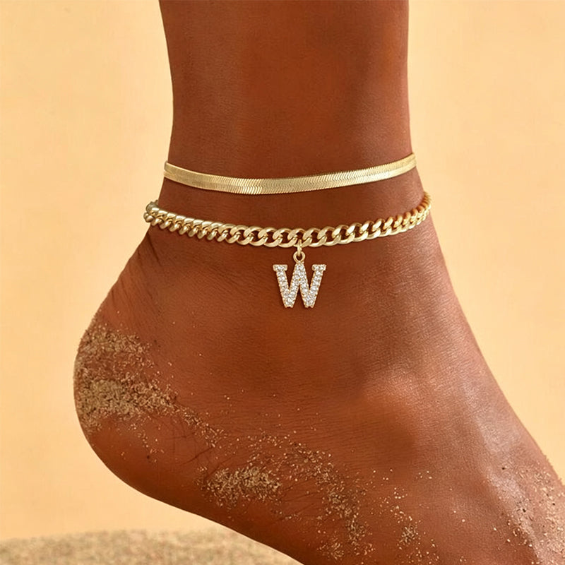 AnkleLetter – Bracelet de Cheville Chaine Serpent avec Initiale