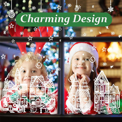 XmasWindow – 78 Stickers Électrostatiques Noël Village Enneigé