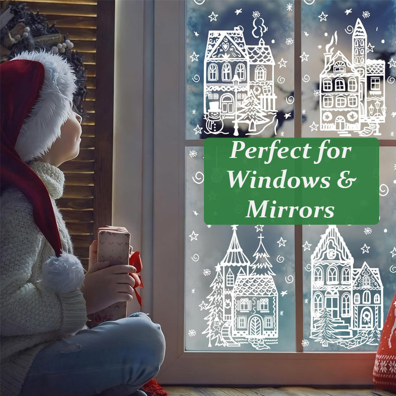 XmasWindow – 78 Stickers Électrostatiques Noël Village Enneigé
