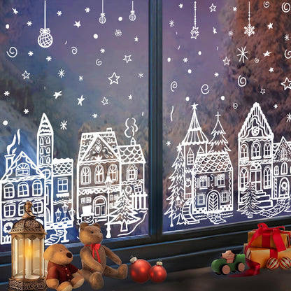 XmasWindow – 78 Stickers Électrostatiques Noël Village Enneigé