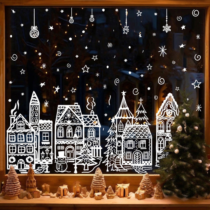 XmasWindow – 78 Stickers Électrostatiques Noël Village Enneigé