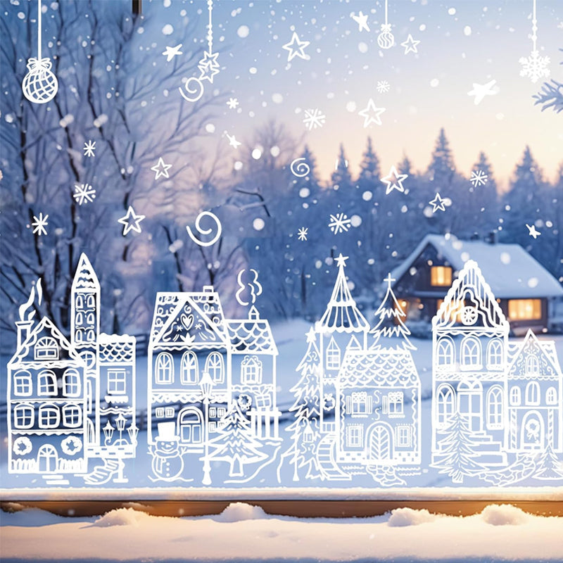 XmasWindow – 78 Stickers Électrostatiques Noël Village Enneigé