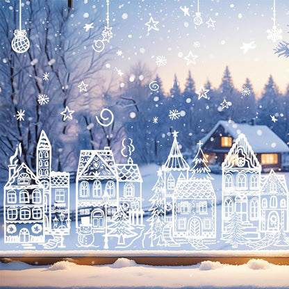 XmasWindow – 78 Stickers Électrostatiques Noël Village Enneigé