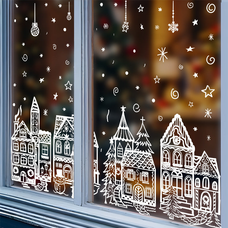 XmasWindow – 78 Stickers Électrostatiques Noël Village Enneigé