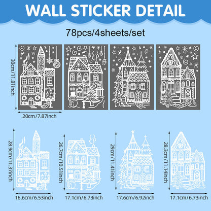 XmasWindow – 78 Stickers Électrostatiques Noël Village Enneigé