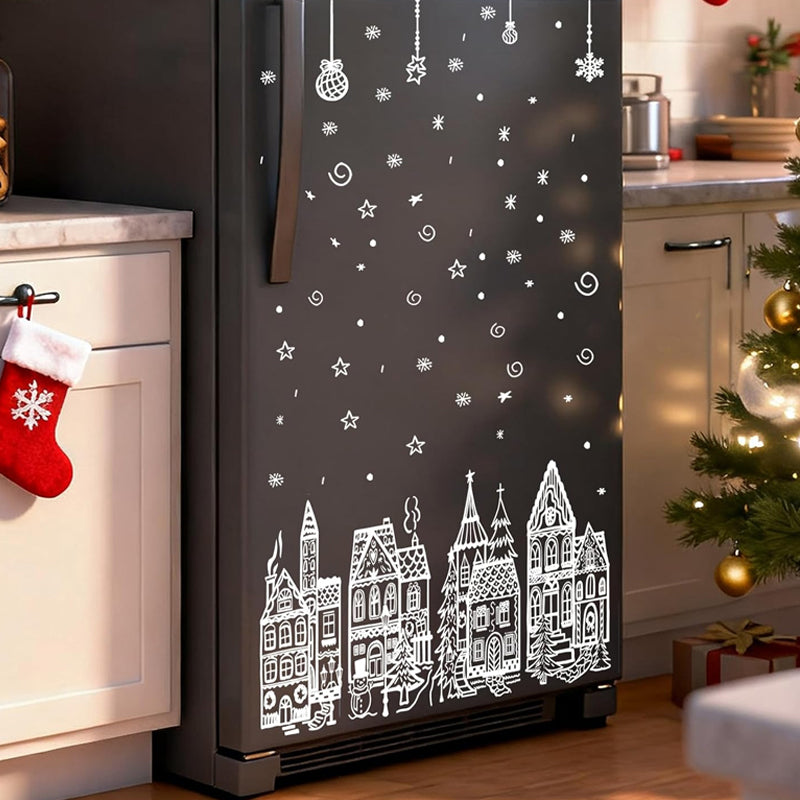 XmasWindow – 78 Stickers Électrostatiques Noël Village Enneigé